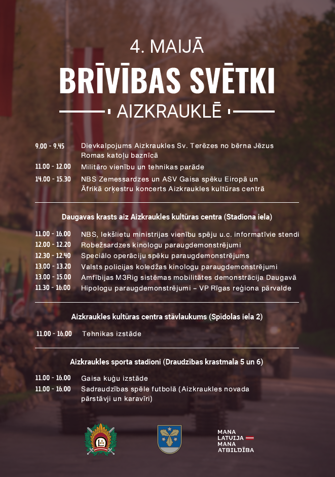 Latvijas Brīvības svētkos Aizkrauklē notiks Nacionālo bruņoto spēku diena